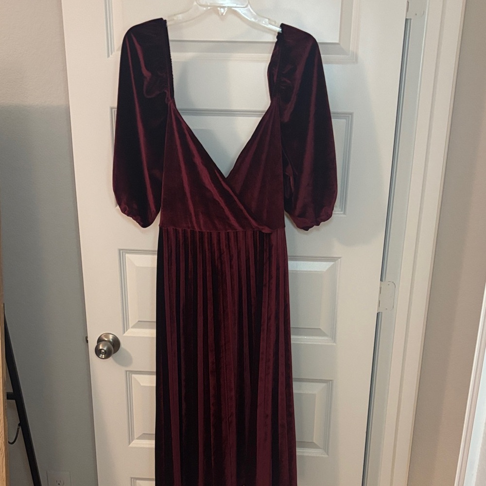 ASOS DESIGN puff sleeve velvet wrap pleat midi dress oxblood Burgundy SZ 18 plus